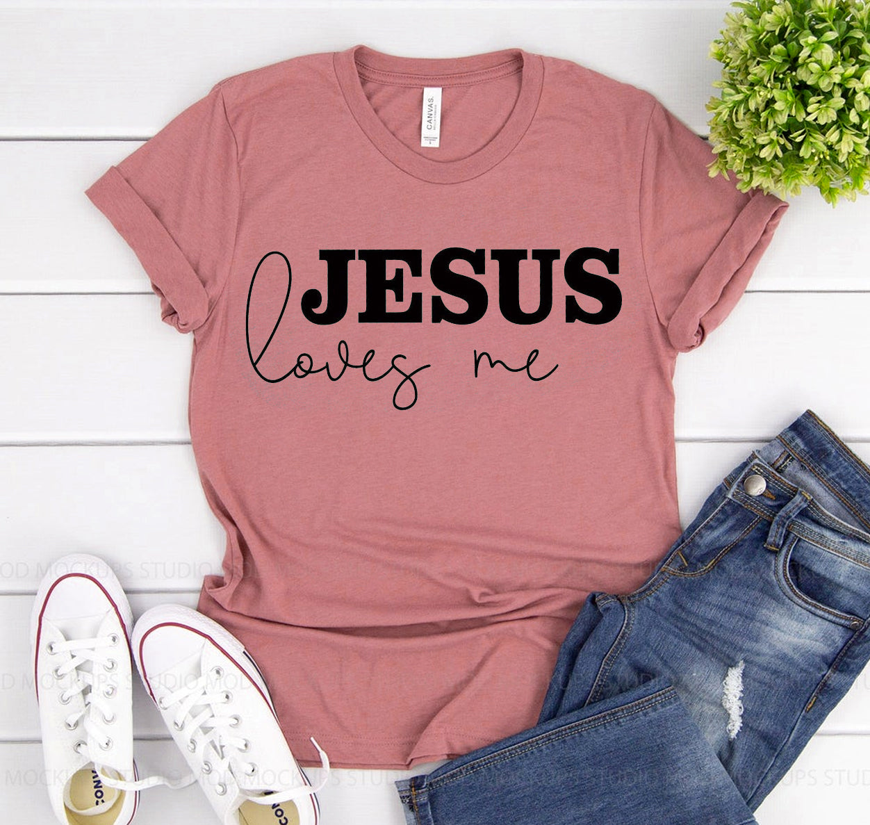 Jesus Loves Me Tee T-shirt heather mauve