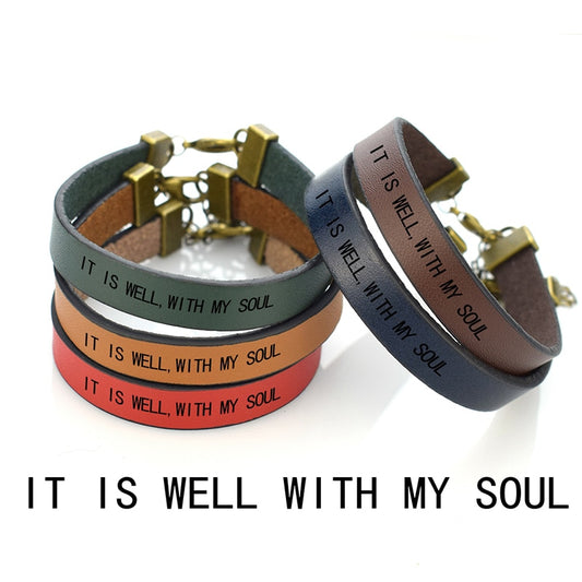 It Is Well with My Soul Leather Wrap Bracelet